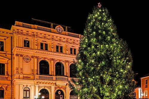 Beleuchteter Christbaum vor der Bezirkshauptmannschaft 